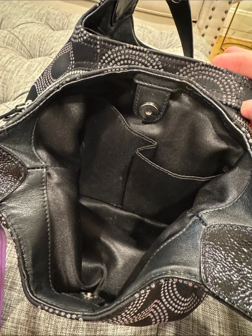 Coach Bag Ashley Dotted Op Art Black Signature Logo Hobo Shoulder Bag